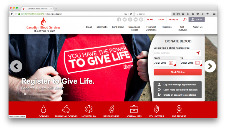 Canadian Blood Services Website